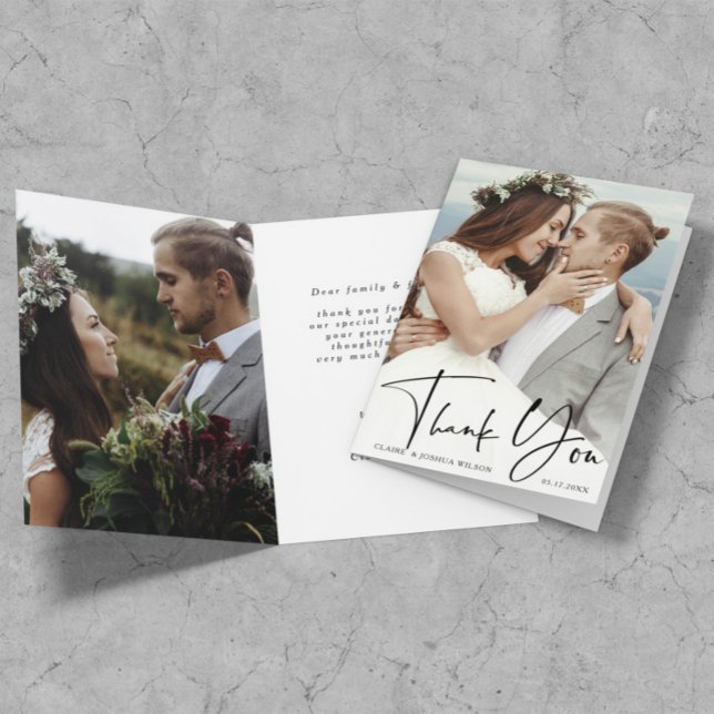 Stilvolle Handschrift Wedding 2 Foto Vielen Dank Karte (Front & Inside)