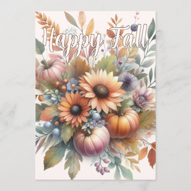 Stilvolle Happy Fall Pumpkin Blume Bouquet Card Ankündigung (Vorderseite)