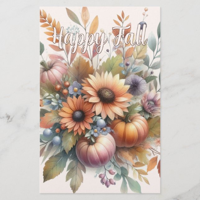 Stilvolle Happy Fall Pumpkin Blume Bouquet Motif Briefpapier (Vorderseite)