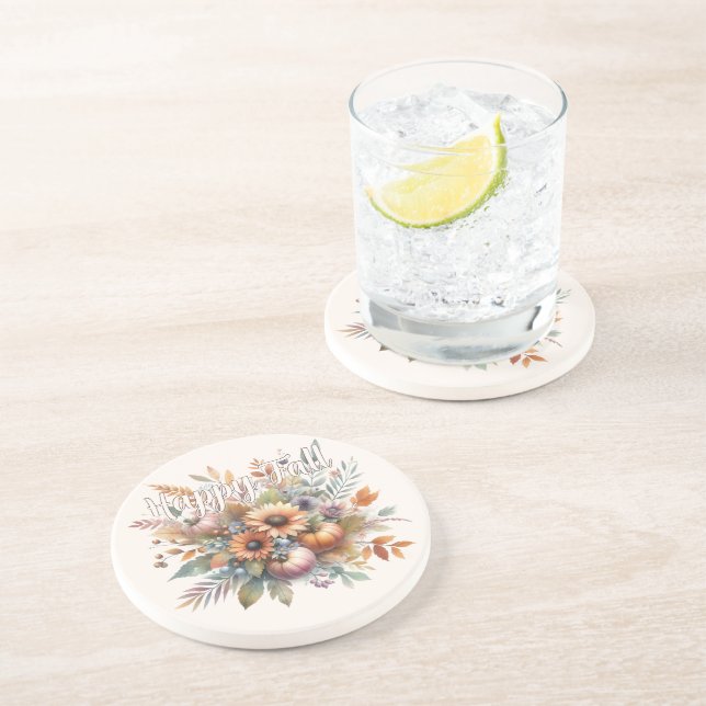 Stilvolle Happy Fall Pumpkin Blume Bouquet Motif Getränkeuntersetzer (Seite)