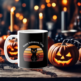 Stilvolle Happy Halloween Black Cat Print Kaffeetasse