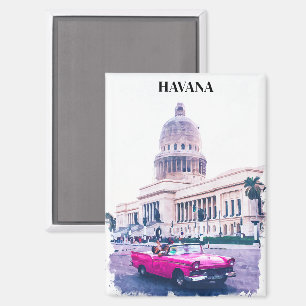 Stilvolle Havanna Cuba Vintage Travel Watercolor Magnet