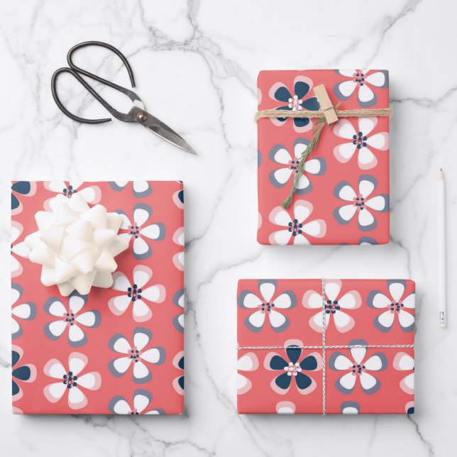 Stilvolle Hawaiian Floral Muster Niedlich Coral Na Geschenkpapier Set (Vorderseite)