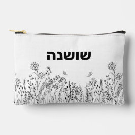 Stilvolle hebräische Floral Sketch Kosmetische Tas Zubehörtasche