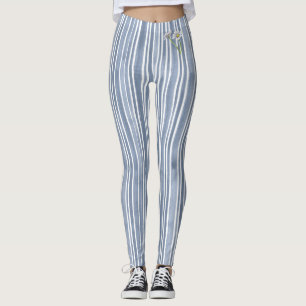 Stilvolle hellblaue gestreifte Aquarell-Gänseblümc Leggings
