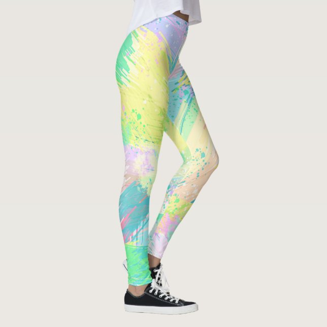 Stilvolle, helle Pastellfarben Abstrakte Kunst Leggings (Rechts)