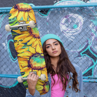 Stilvolle Hellgelbe Sonnenblumen Kunst, Dichtung u Skateboard