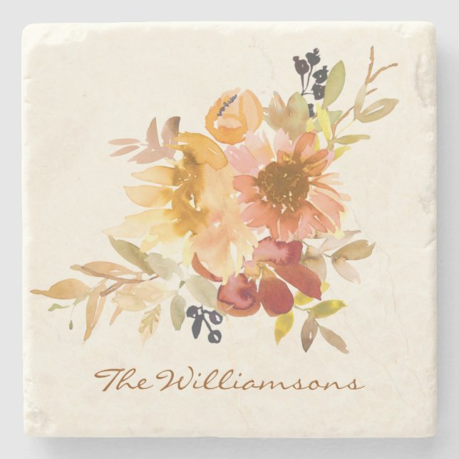 Stilvolle Herbst Wasserfarben Personalisiert Steinuntersetzer (Vorderseite)