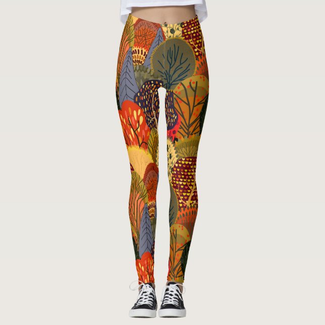 Stilvolle Herbstbäume, helle Waldmuster. Leggings (Vorderseite)