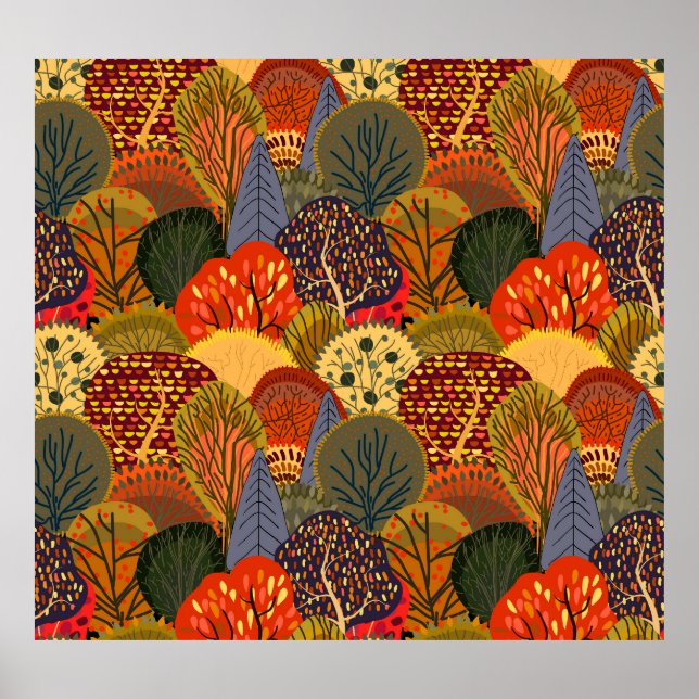 Stilvolle Herbstbäume, helle Waldmuster. Poster (Vorne)