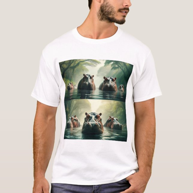 Stilvolle Hippopotamus Print T - Shirt (Vorderseite)