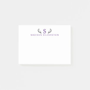 Stilvolle Hirschgeweihe Lila Monogramm Post-it Klebezettel