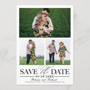 Stilvolle Hochzeit Save The Date 3 Foto Collage Einladung