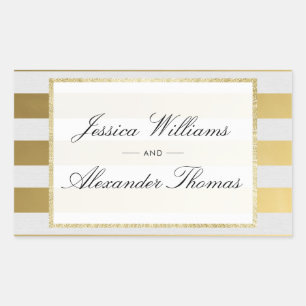 Stilvolle Hochzeit von Gold & White Stripes Rechteckiger Aufkleber