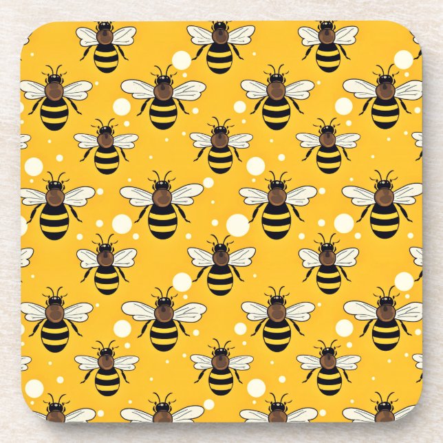 Stilvolle Honeybees Muster Gelb Getränkeuntersetzer (Vorderseite)
