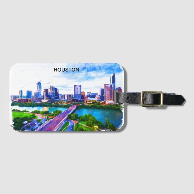 Stilvolle Houston Texas Panorama View Gepäckanhänger (Vorderseite (Horizontal))