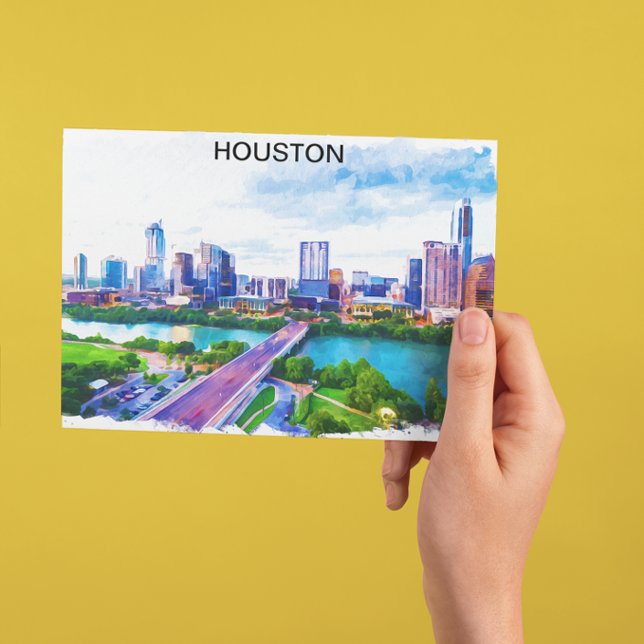 Stilvolle Houston Texas Panorama View Postkarte (houston texas vintage watercolor postcard)