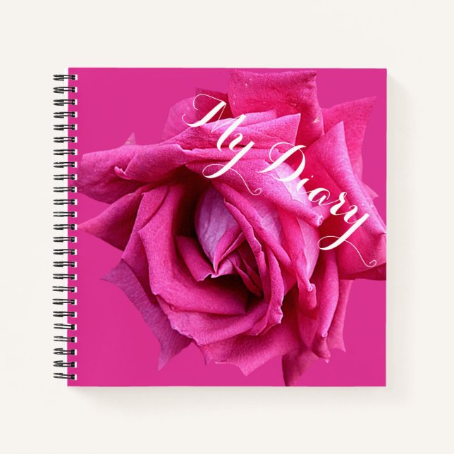 Stilvolle hübsche, heiß rosa Rose Blume boho flora Notizbuch (Vorderseite)