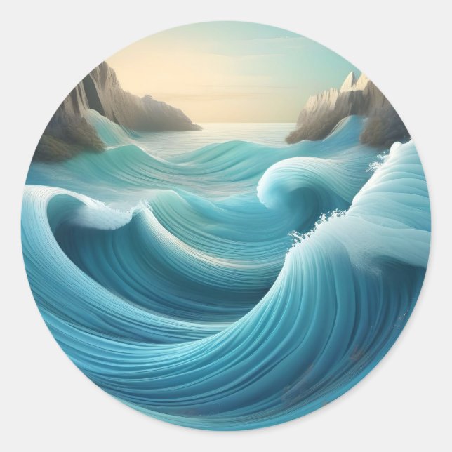 Stilvolle Illustration, wütende Wellen. Runder Aufkleber (Vorderseite)
