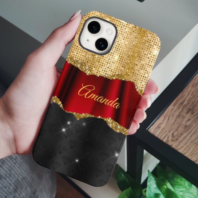 Stilvolle Imitate Glitzer Red Gold Schwarze Monogr Case-Mate iPhone Hülle (Von Creator hochgeladen)