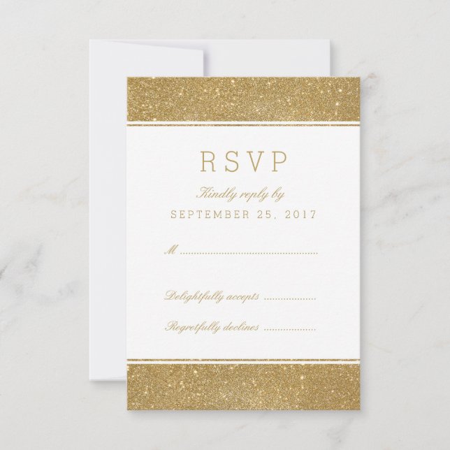 Stilvolle Imitate Gold Glitzer Response RSVP Karte (Vorderseite)