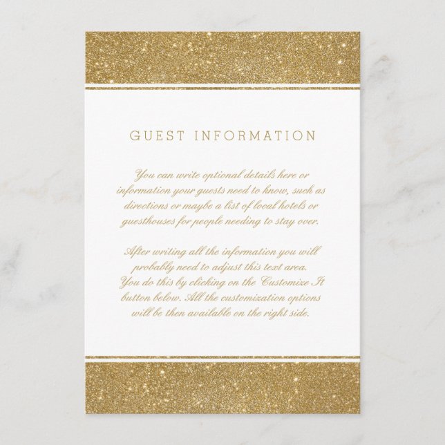 Stilvolle Imitate Gold Glitzer Wedding Insert Card (Vorderseite)