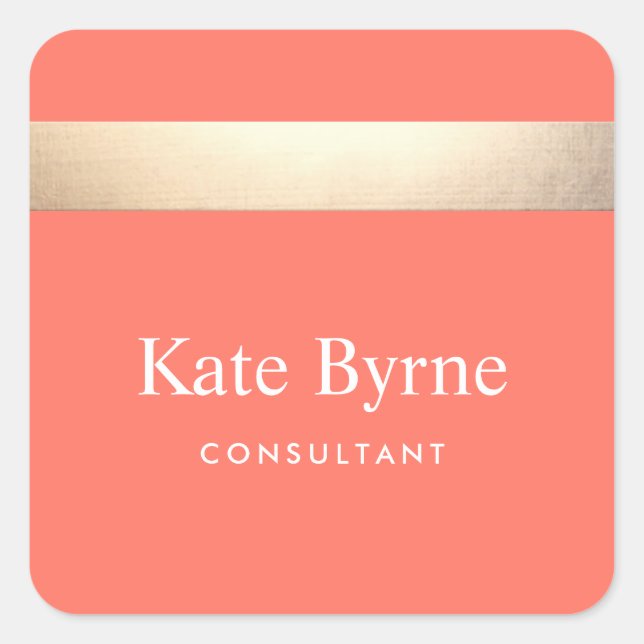 Stilvolle Imitate Goldener Streifen Modernes Coral Quadratischer Aufkleber (Vorderseite)
