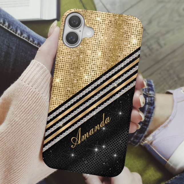 Stilvolle Imitate Kristallgolden und schwarz Perso Case-Mate iPhone Hülle (Von Creator hochgeladen)
