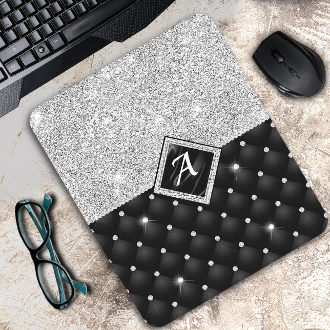 Stilvolle Imitate Kristallsilber-Monogramm Mousepad (Von Creator hochgeladen)