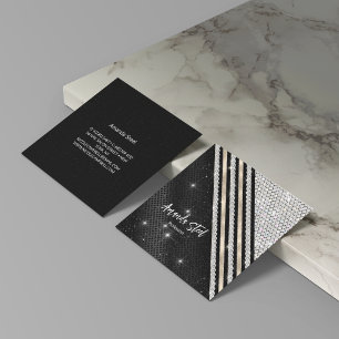 Stilvolle Imitate Kristallsilber und schwarz Perso Quadratische Visitenkarte
