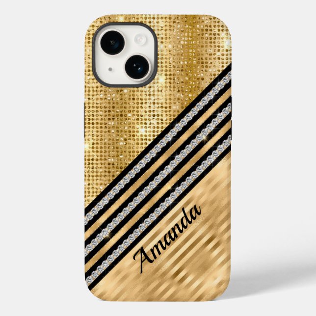 Stilvolle Imitate Kristallwaren und Gold Glitzer P Case-Mate iPhone Hülle (Rückseite)