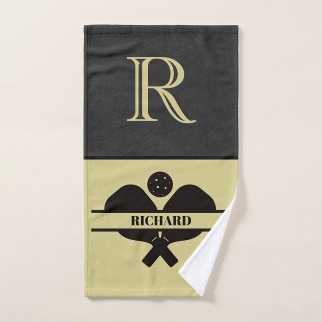 Stilvolle Imitate Leather Monogram Name Pickleball Handtuch (Handtuch)