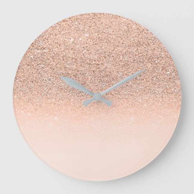 Stilvolle Imitate Rose Glitzer Minimal monochromat Große Wanduhr (Vorderseite)