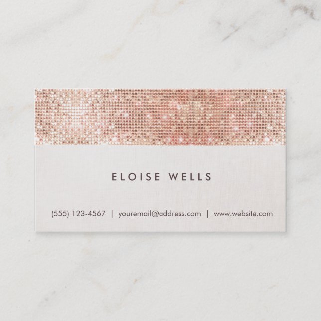 Stilvolle Imitate Rose Gold Sequins Linen Fun Tren Visitenkarte (Vorderseite)