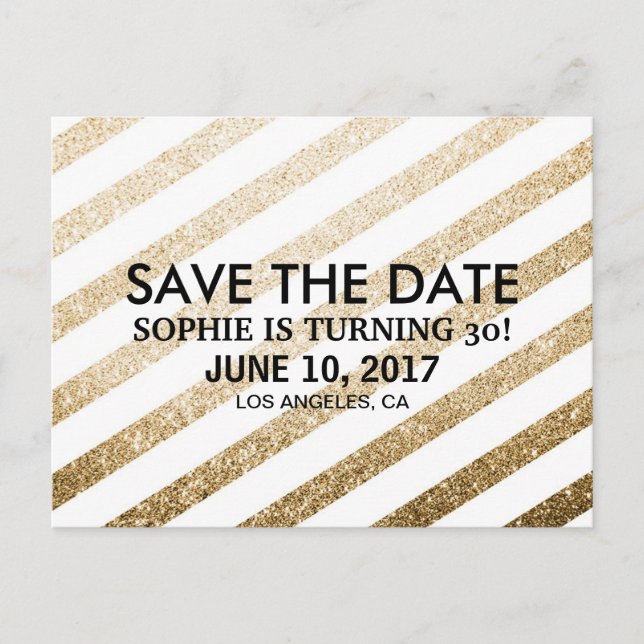 Stilvolle Imitats Gold Glitzer Save the Date Postk Ankündigungspostkarte (Vorderseite)