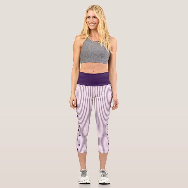 Stilvolle Indigo-Blume, Blush, gewellter Streifen Capri Leggings (Vorderseite)