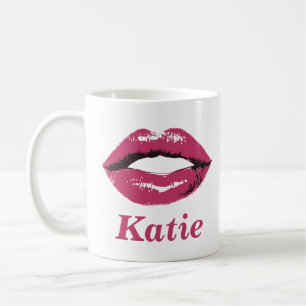 Stilvolle Individuelle Name-Tasse mit rosa Lippen Kaffeetasse