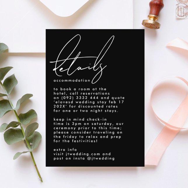 Stilvolle Individuelle Namen Schwarz-weiß Hochzeit Begleitkarte (Von Creator hochgeladen)