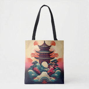 Stilvolle japanische Pagode: Kulturelle Print unte