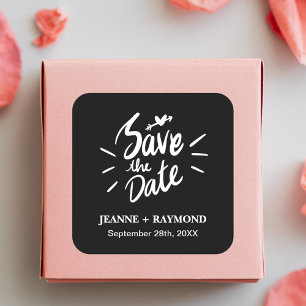 Stilvolle Kalligrafie Black Wedding Save the Date Quadratischer Aufkleber