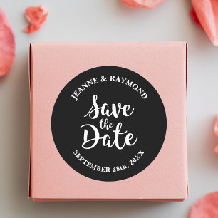 Stilvolle Kalligrafie Save the Date Schwarze Hochz Runder Aufkleber