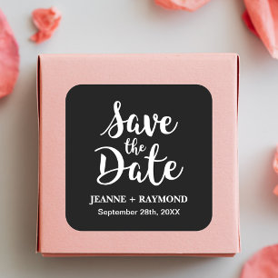 Stilvolle Kalligrafie Schwarze Hochzeit "Save the Quadratischer Aufkleber