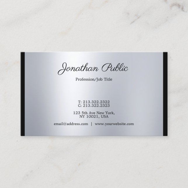 Stilvolle Kalligrafie Script Moderne Silver Trendy Visitenkarte (Vorderseite)