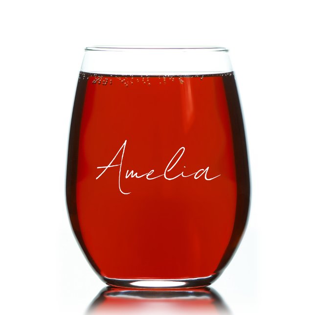Stilvolle Kalligrafie White Script Monogram Weinglas Ohne Stiel (Von Creator hochgeladen)