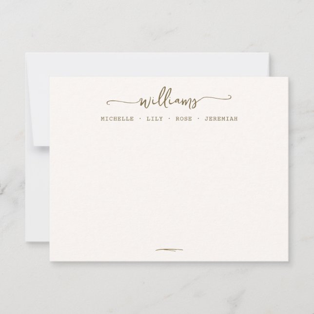 Stilvolle Kalligraphie Familienname Gold-Script Mitteilungskarte (Vorderseite)