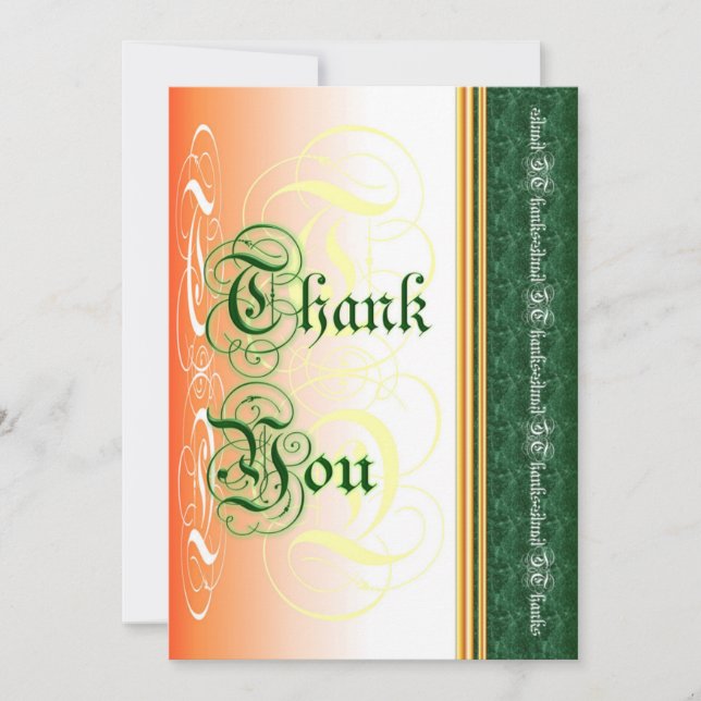 Stilvolle Kalligraphie in grün und orange danke (Vorderseite)
