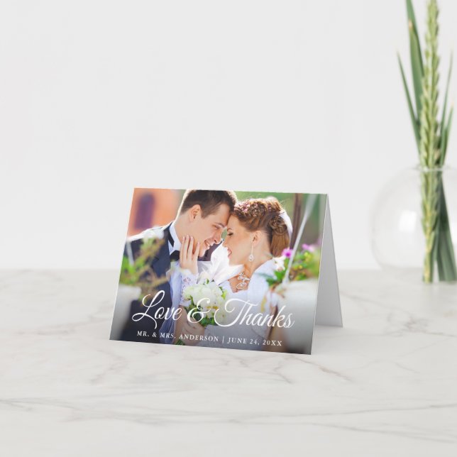 Stilvolle kalligraphische Liebe dank Hochzeitstil Dankeskarte (Vorderseite)