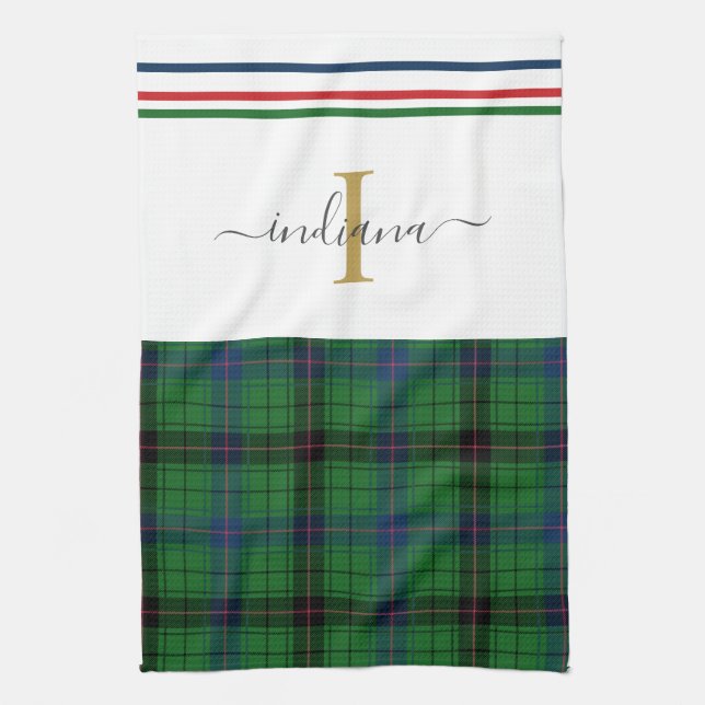 Stilvolle Karierte Monogramm Name Rustic Tartan Geschirrtuch (Vertikal)