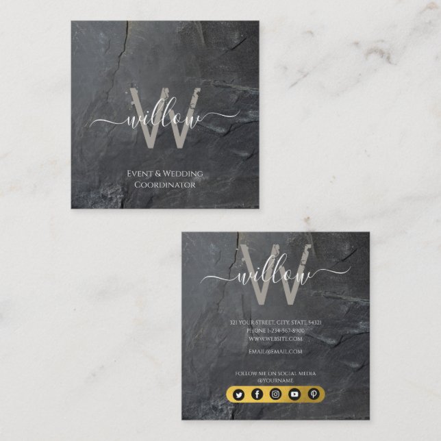 Stilvolle Karkohle Gray Stone Script Business Card Telefonnummerkarte (Vorne/Hinten)