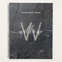 Stilvolle Karkohle Gray Stone Script Monogram Planer